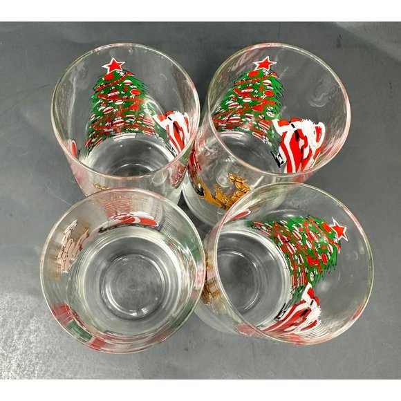 (4) LUMINARC DURAND Santa Cooler Tumbler Glasses 16 oz Christmas Tree Reindeer - Picture 6 of 10